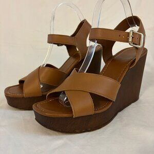 Christian Di Riccio Brown Leather Criss Cross Strap Wedge Heel Sandals Size 40